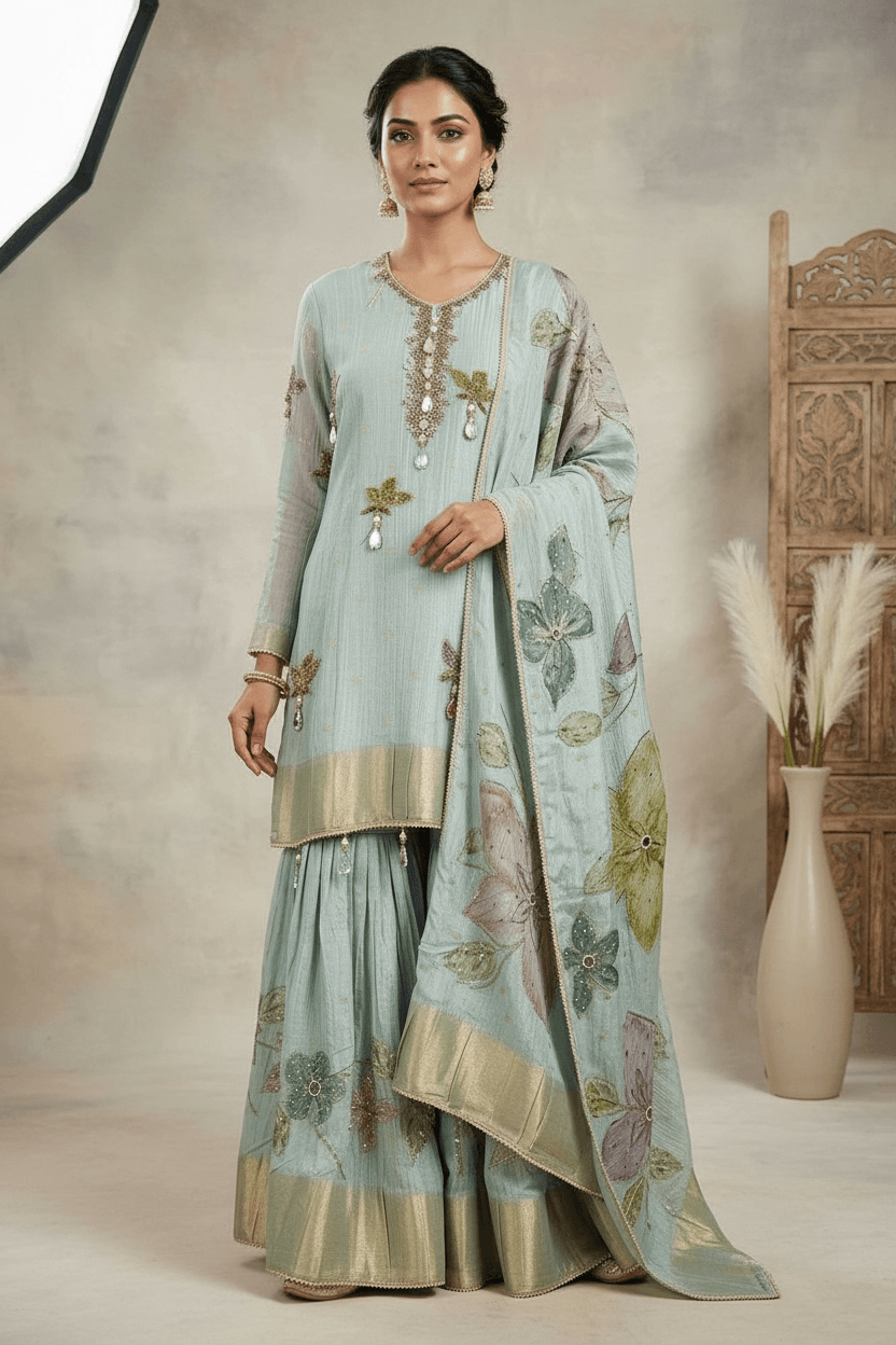 Gagan - Sky Blue Sharara Set