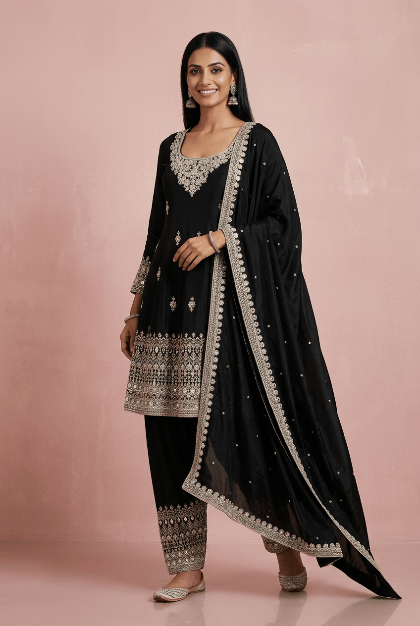Chandni - Black Chinon Salwar Suit