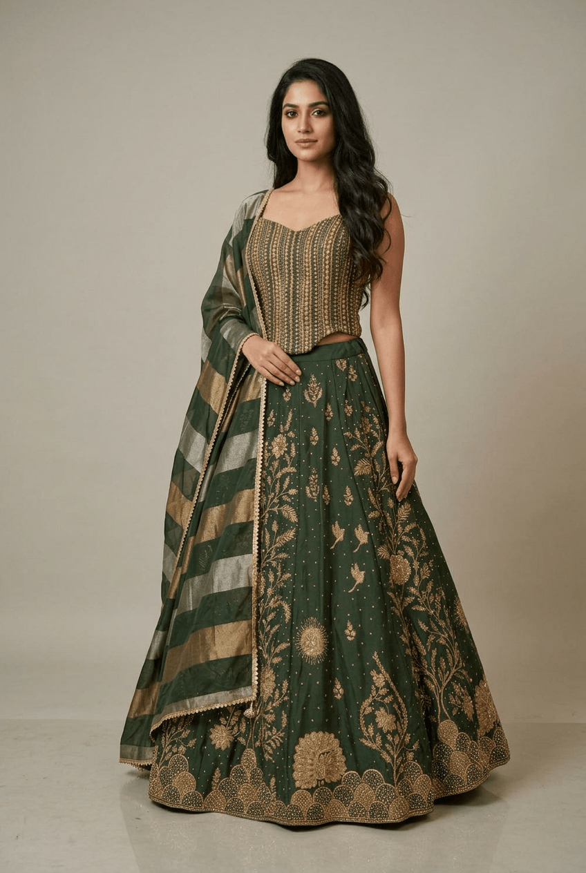 Emerald Green Corset Lehenga