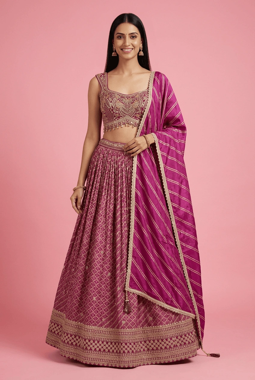 Gulnaar Purple Banarsi Weaving Lehenga